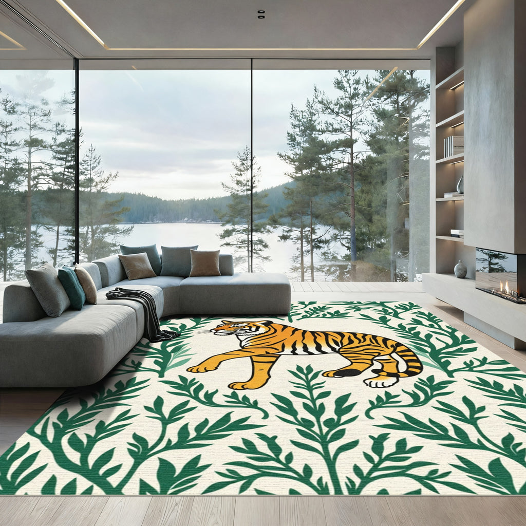 Golden Tiger With Green Foliage Rug