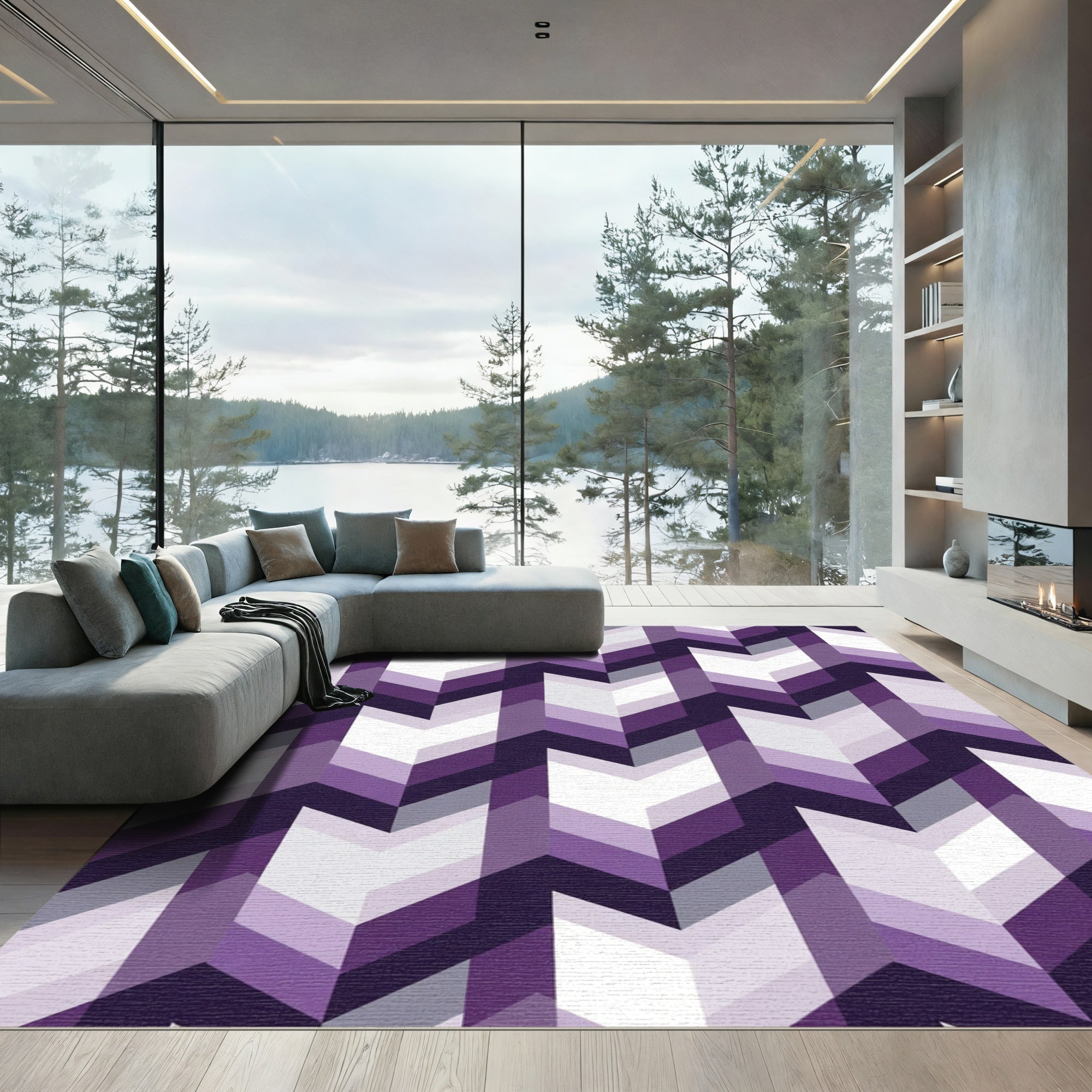 Deep Purple Chevron Geometric Arrangement Rug