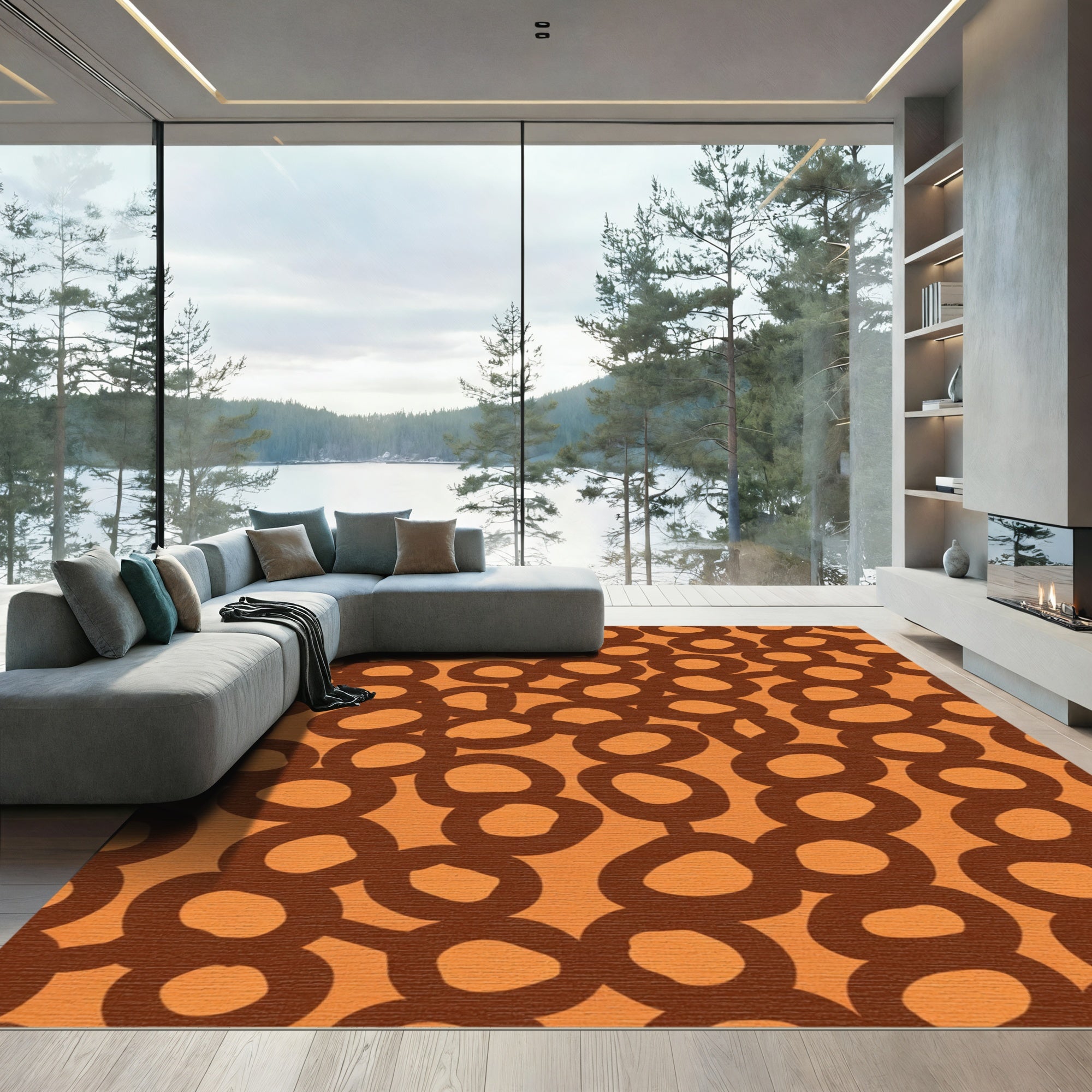 Rustic Orange Circle Collage Rug