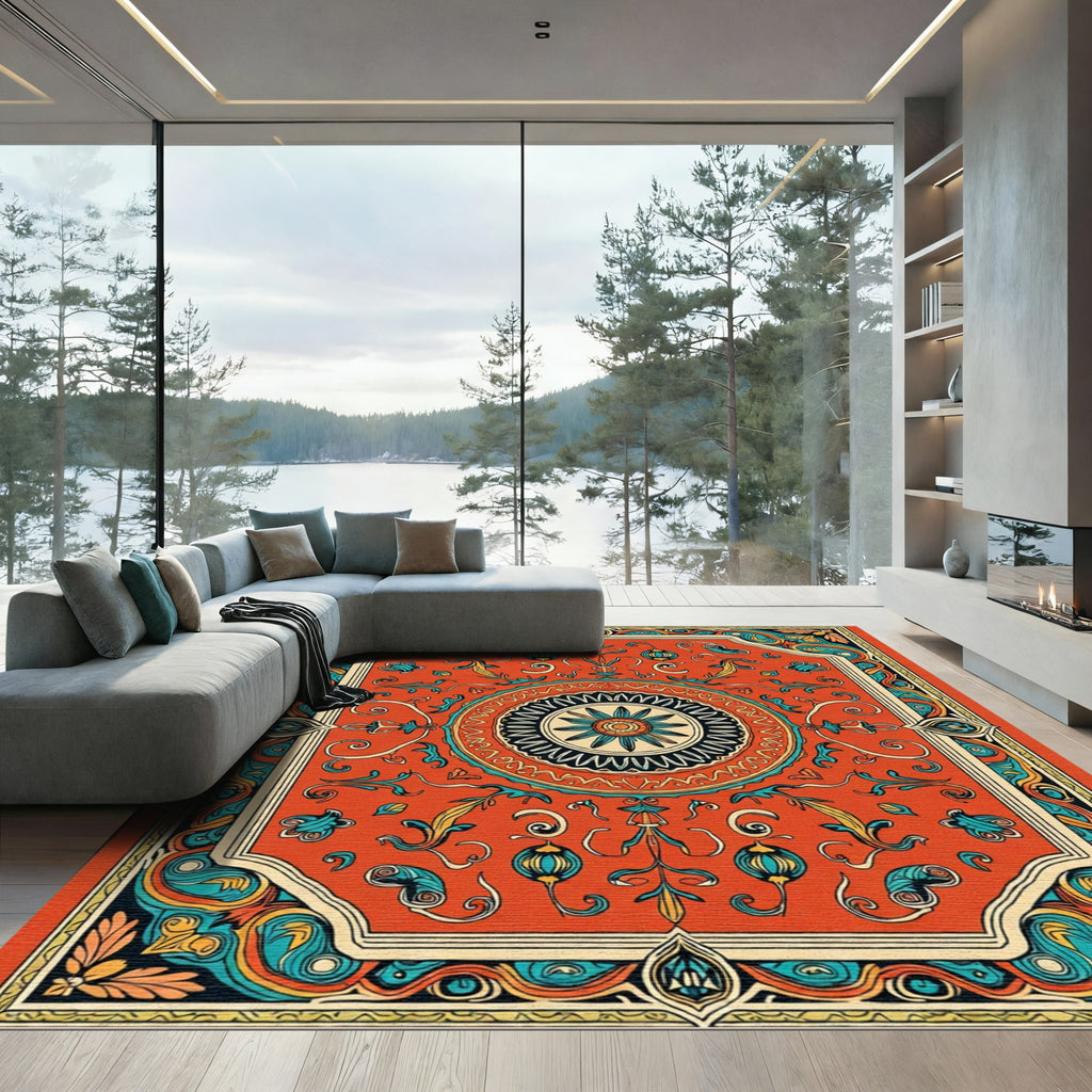Vibrant Red Floral Medallion Rug
