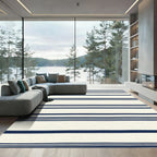 Navy Blue And Cream Striped Rug