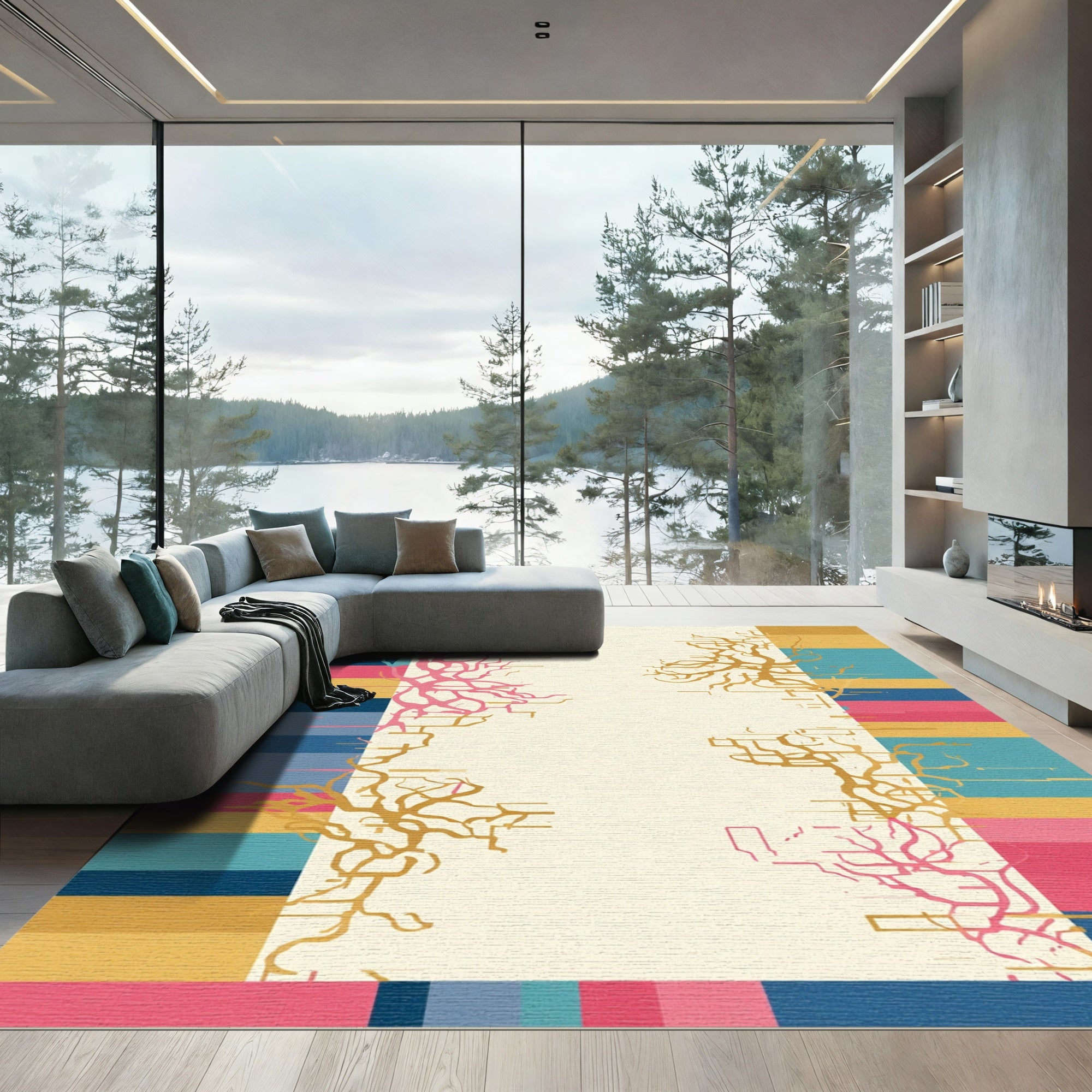 Coral Branch Striped Abstract Accents Rug