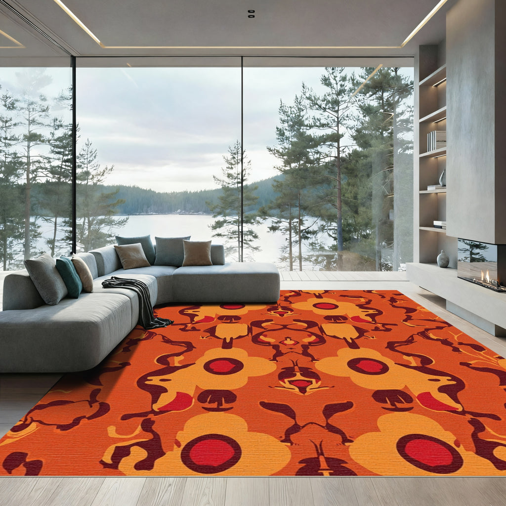 Bold Orange Floral Medallion Rug