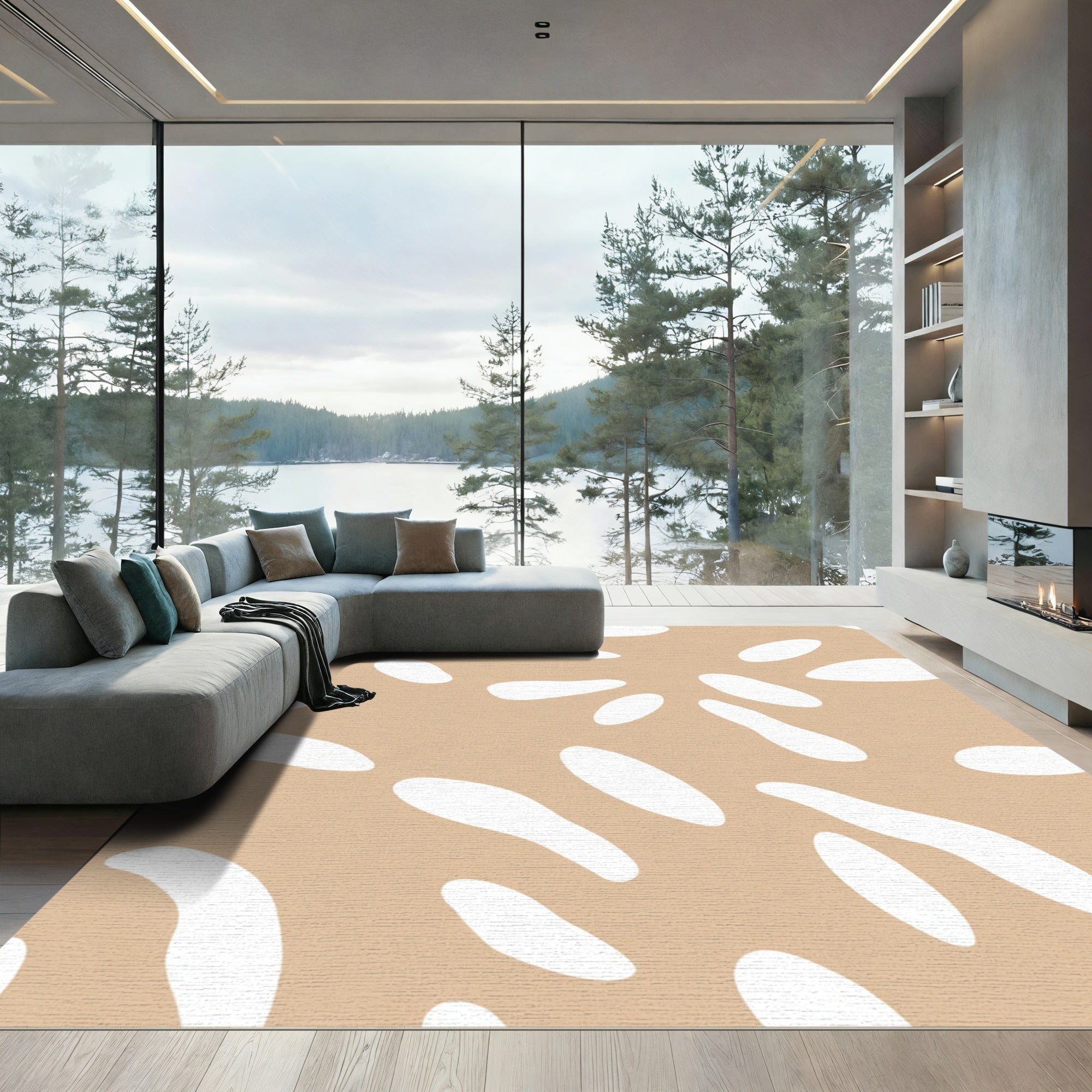 Taupe White Organic Blob Arrangement Rug