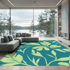 Teal Light Green Leafy Vine Rug