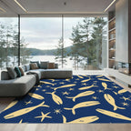 Golden Whales Starfish Navy Ocean Rug