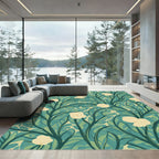 Lush Teal Cream Floral Vines Rug