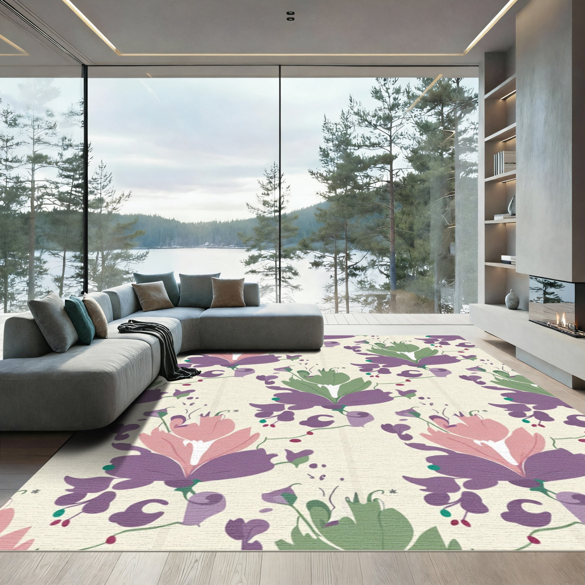 Ornate Pastel Floral Vine Arrangement Rug