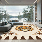 Bold Tiger Face Tribal Border Rug