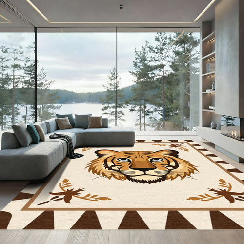 Bold Tiger Face Tribal Border Rug