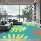 Teal Orange Yellow Floral Arrangement Rug
