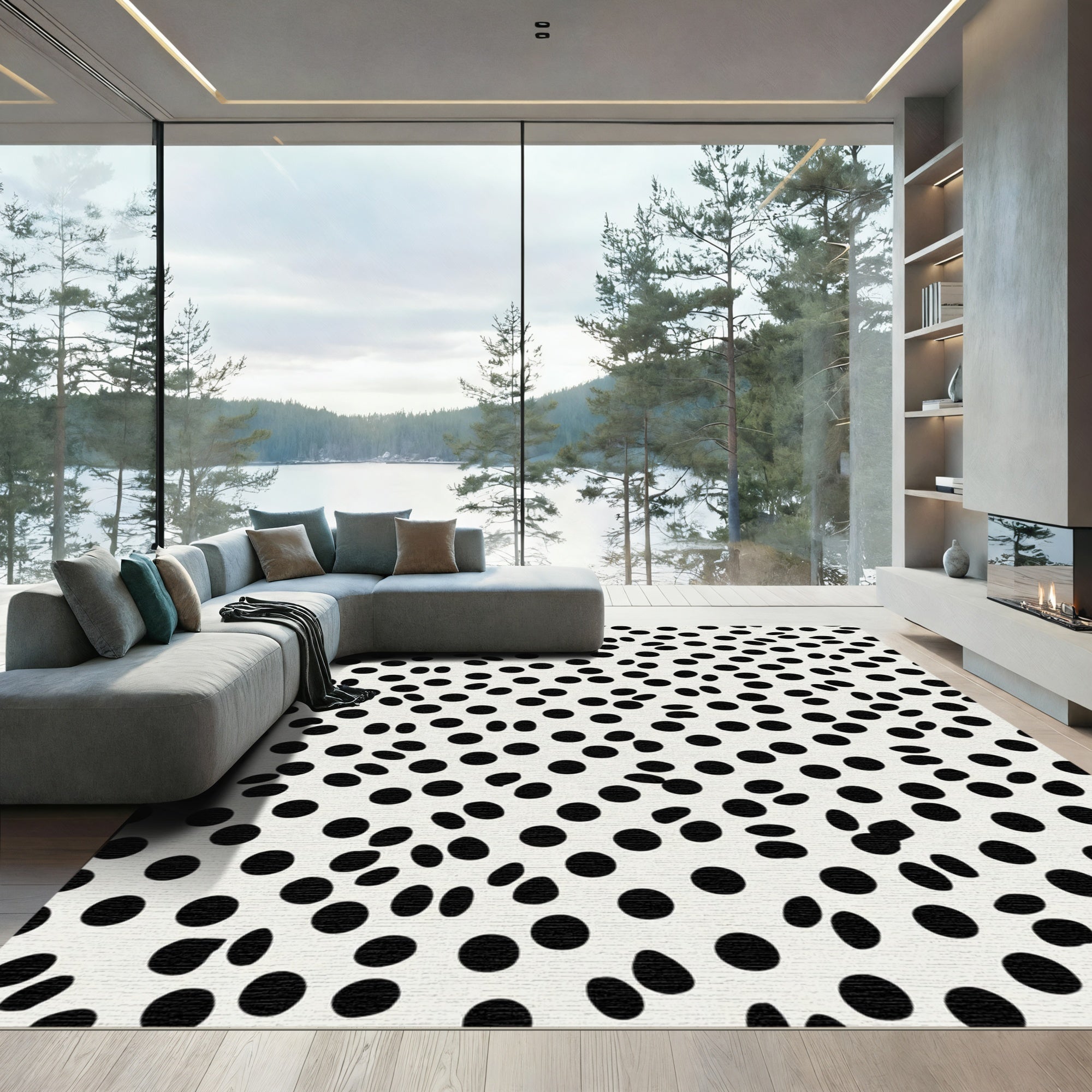 Monochrome Scattered Polka Dot Rug