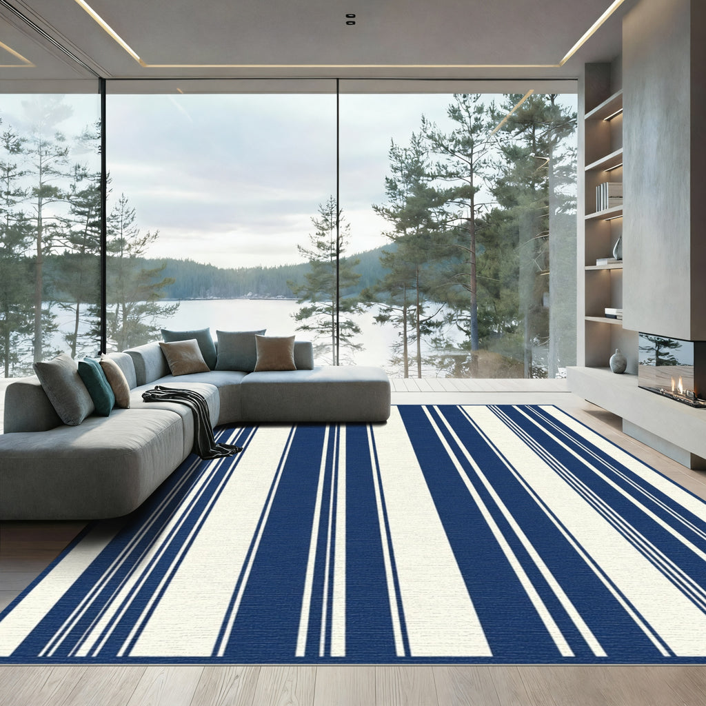 Classic Navy Cream Vertical Stripes Rug
