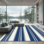 Classic Navy Cream Vertical Stripes Rug