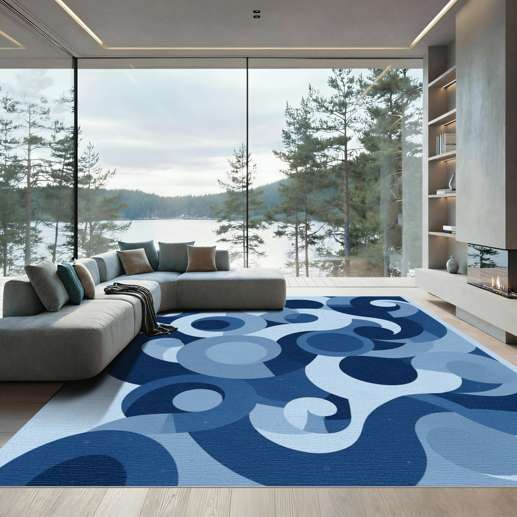 Deep Blue Abstract Swirls Rug