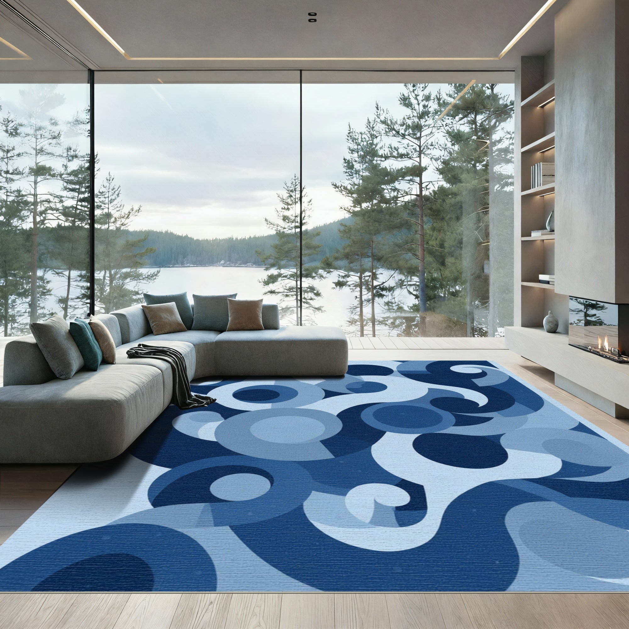 Deep Blue Abstract Swirls Rug