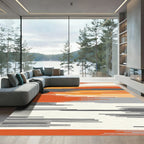 Modern Abstract Orange Gray Stripes Rug