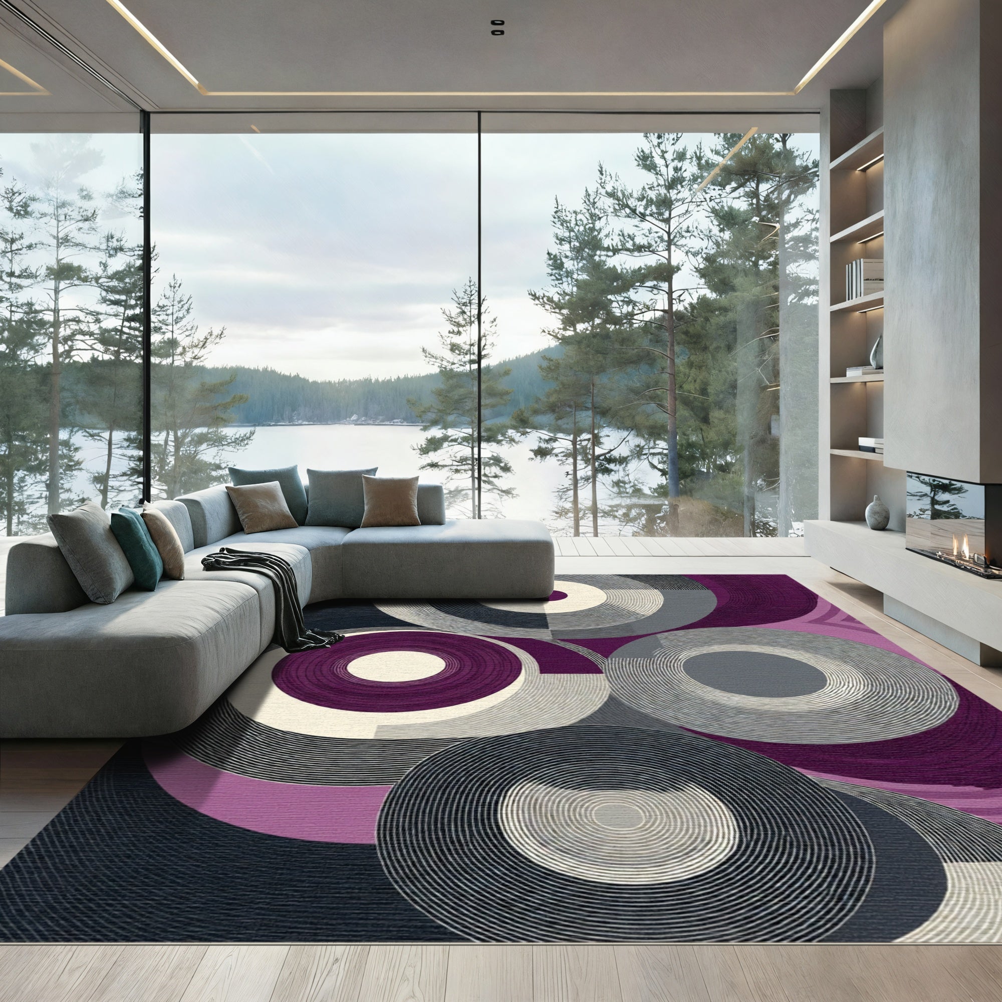 Plum Abstract Concentric Circles Rug