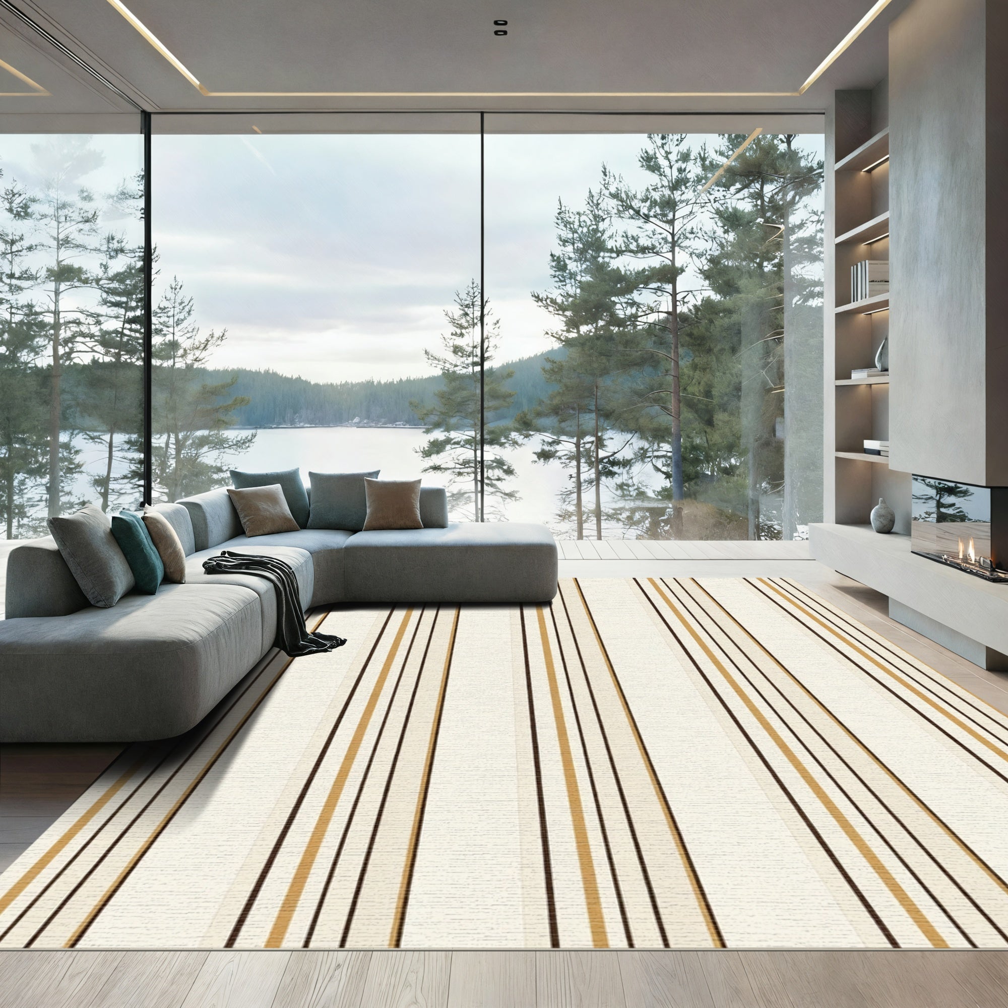 Natural Cream Vertical Stripe Rug
