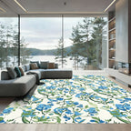 Blue Green Floral Vine Swirl Rug