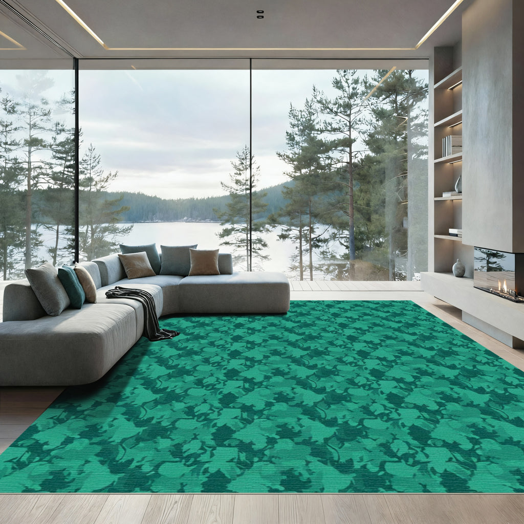Emerald Green Abstract Floral Patchwork Rug