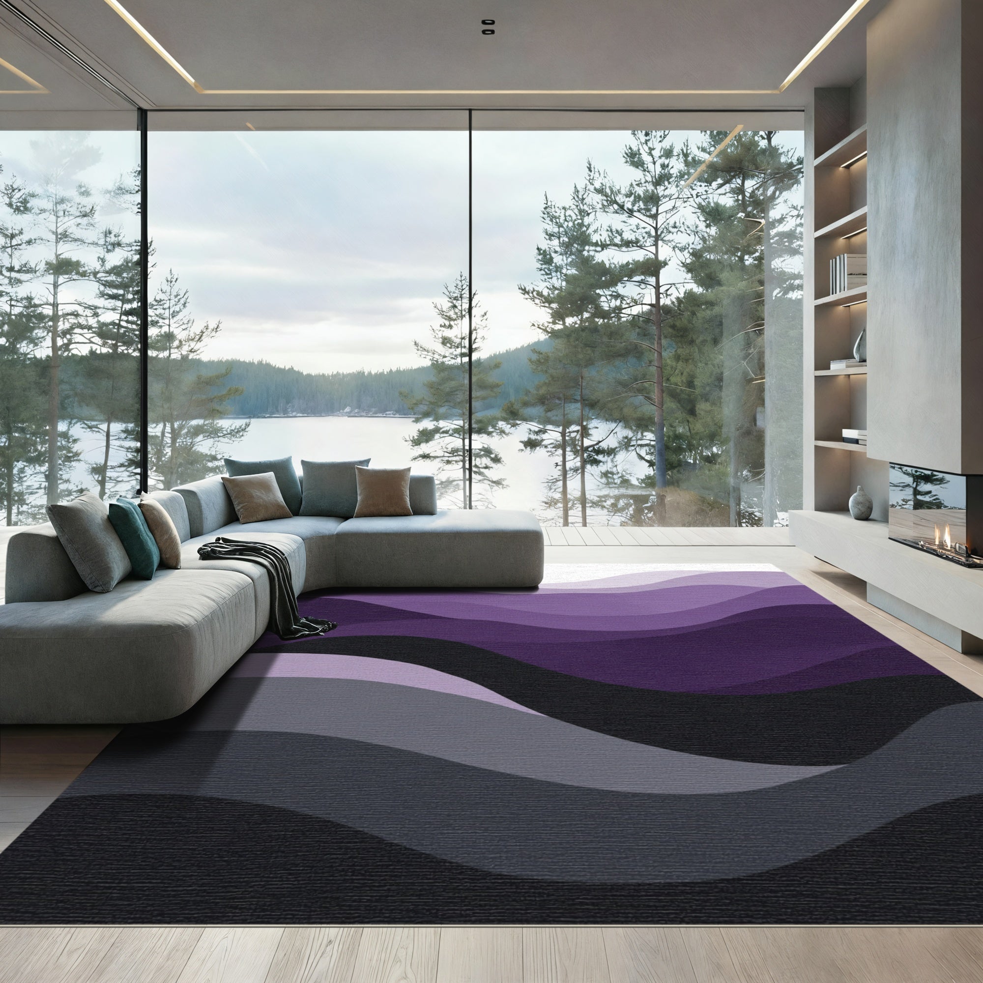 Deep Purple Gradient Wavy Layers Rug
