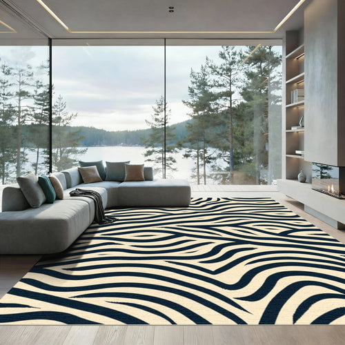 Black Cream Wavy Stripes Rug
