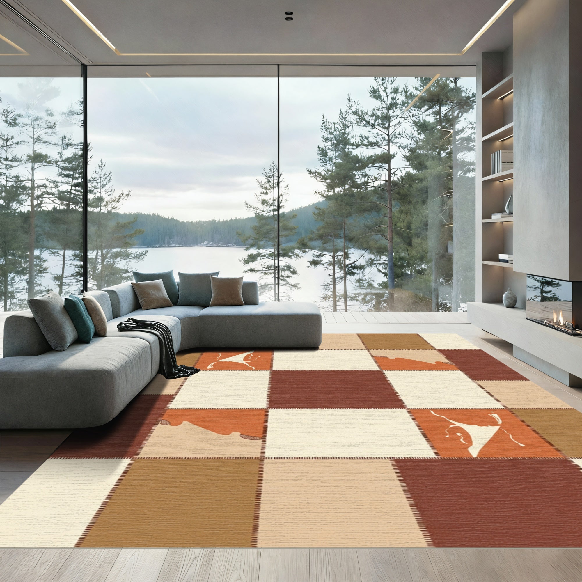 Patchwork Earth Tones Abstract Shapes Rug