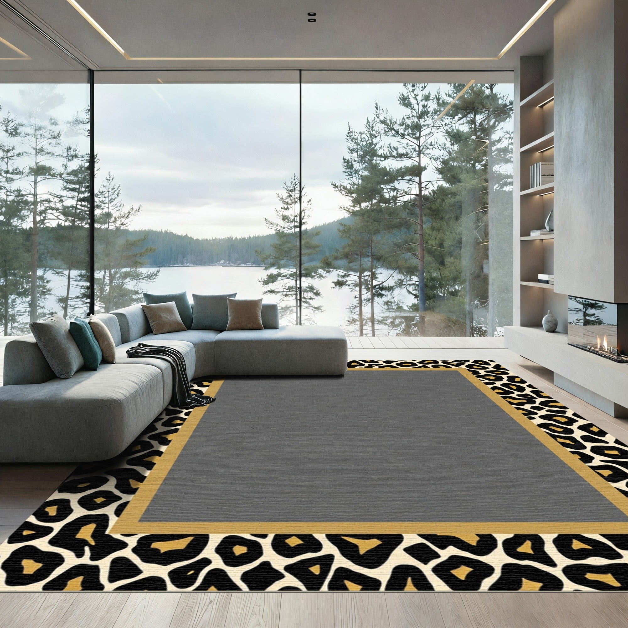 Bold Leopard Print Border Rug