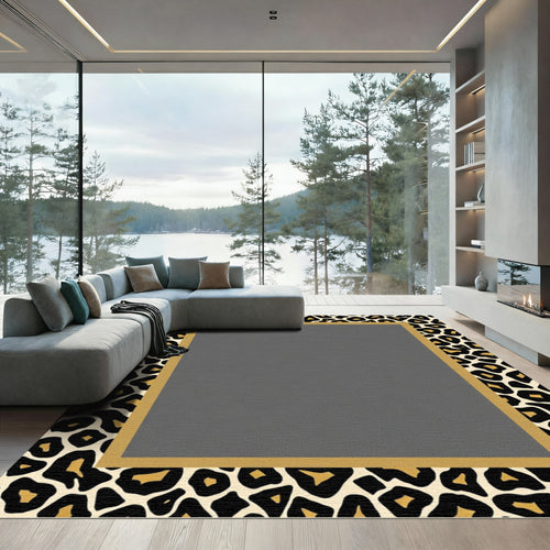 Bold Leopard Print Border Rug