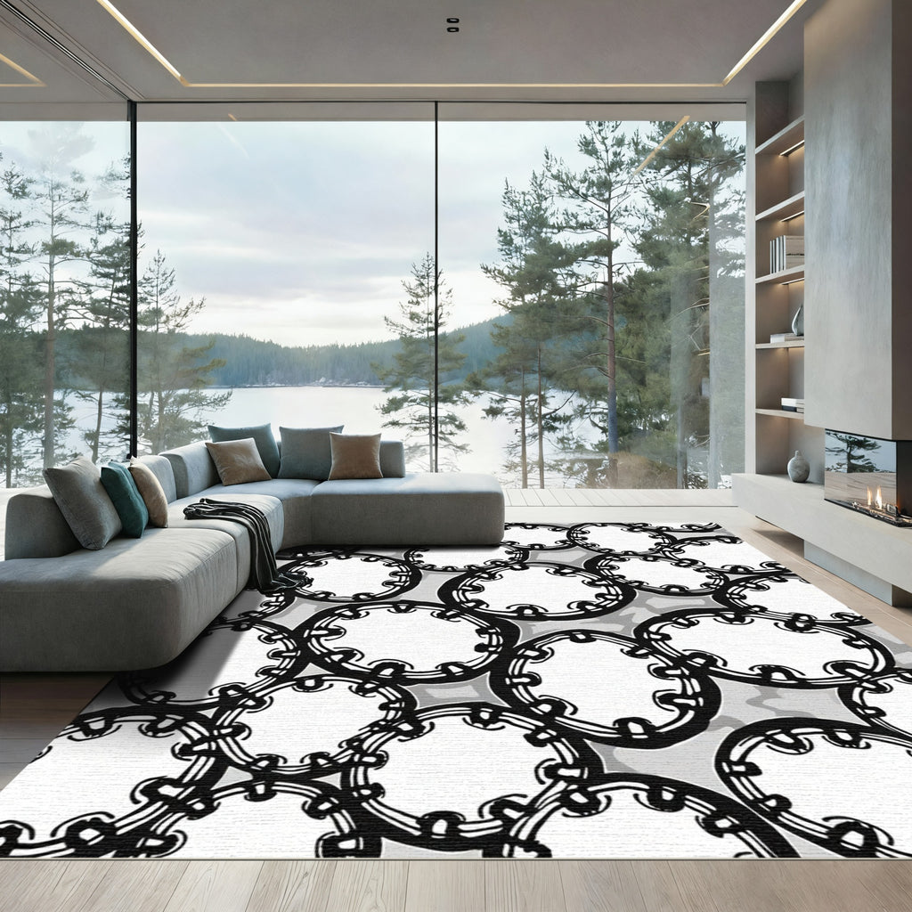 Monochromatic Circular Chain Link Rug