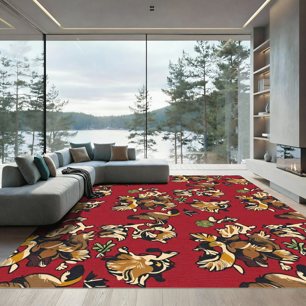 Rustic Brown Floral Creature Composition Rug