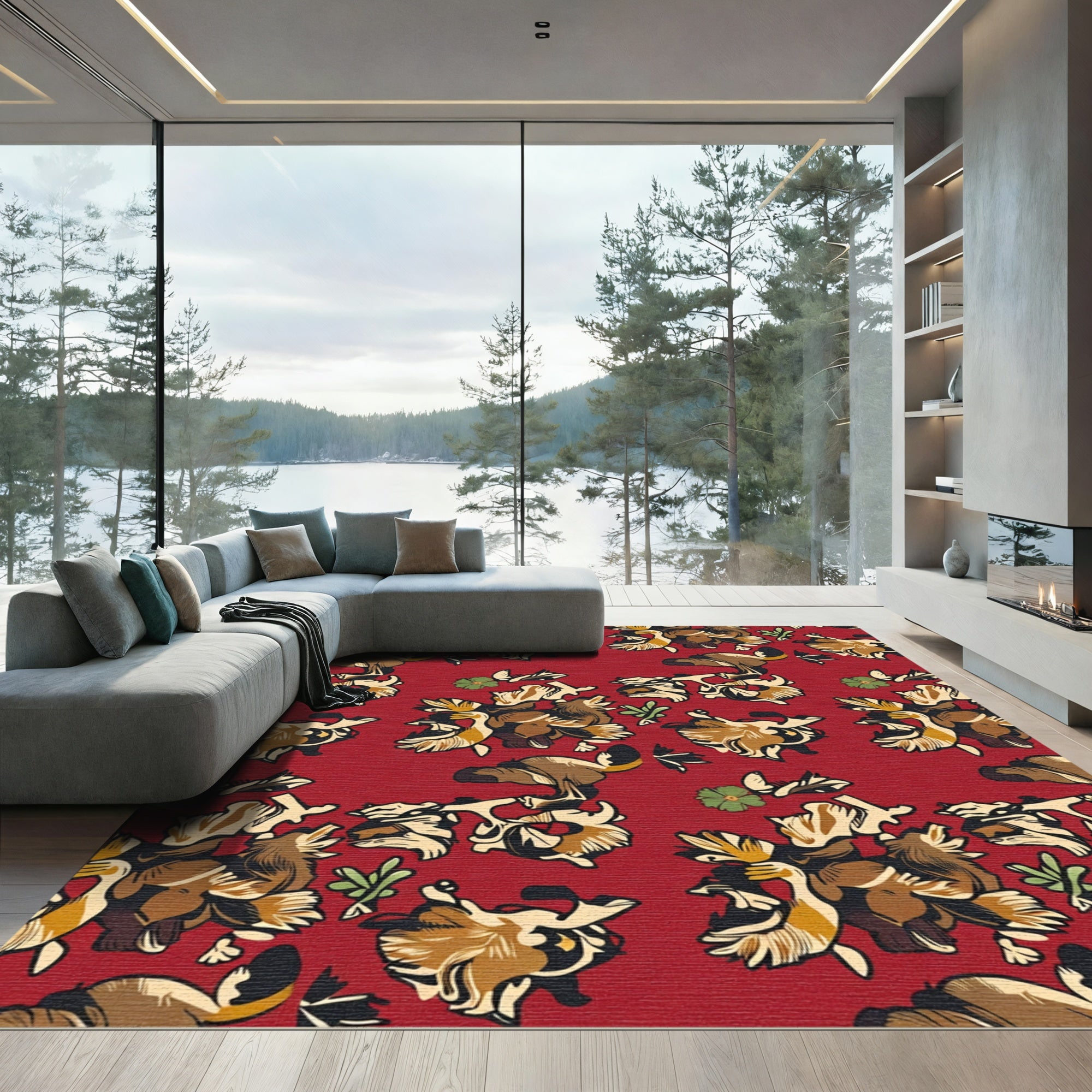 Rustic Brown Floral Creature Composition Rug