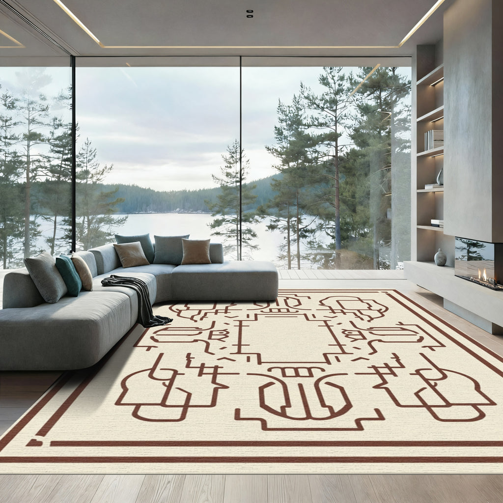 Brown Geometric Abstract Line Rug