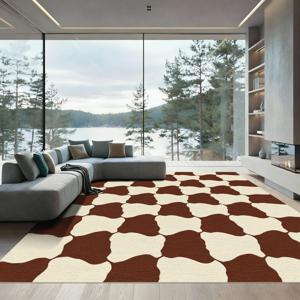 Brown Cream Organic Checkerboard Rug