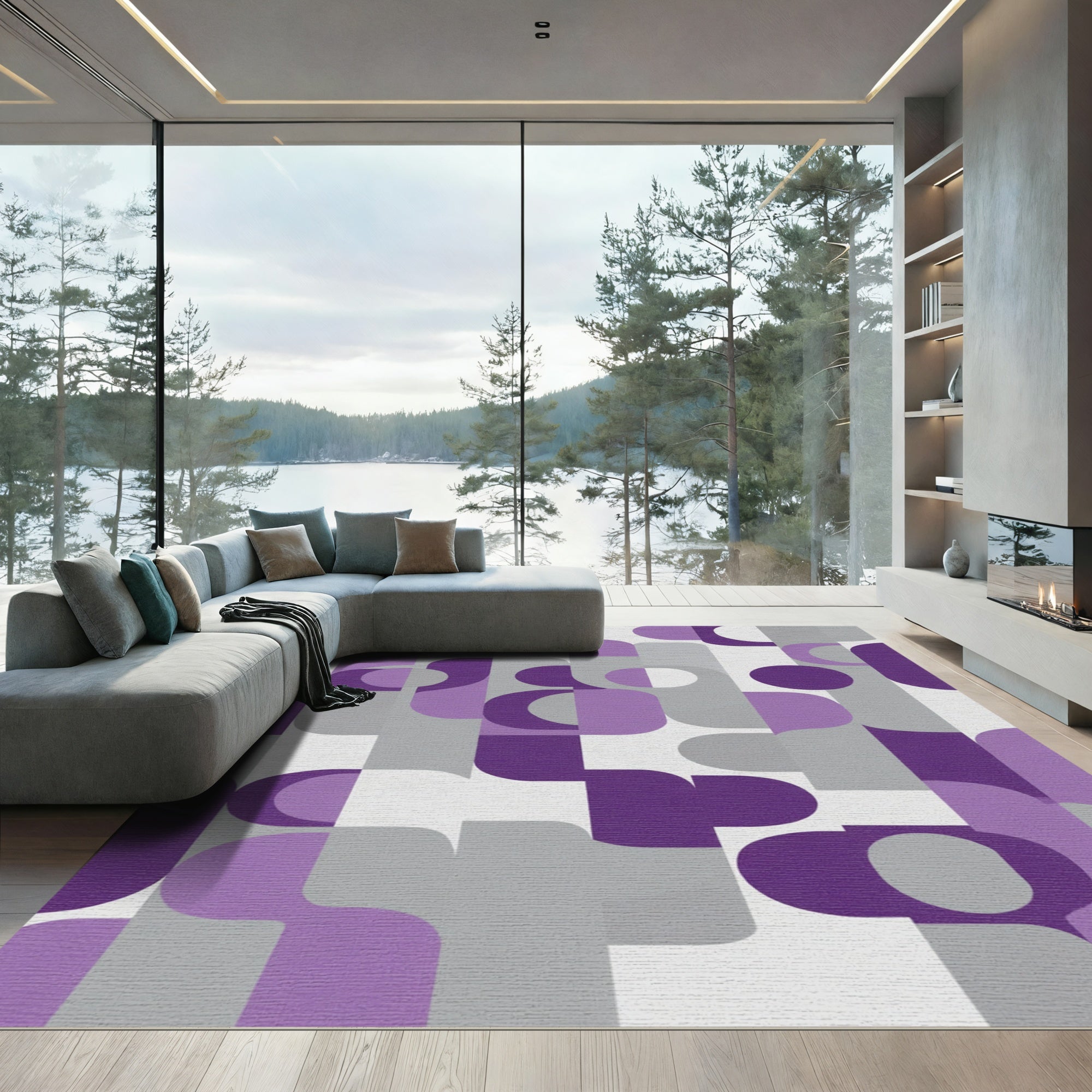 Purple Gray Abstract Geometric Shapes Rug