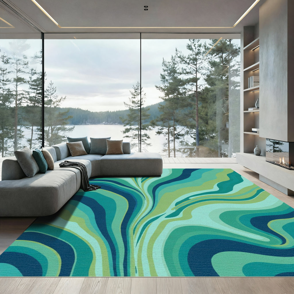 Oceanic Blue Green Swirl Rug