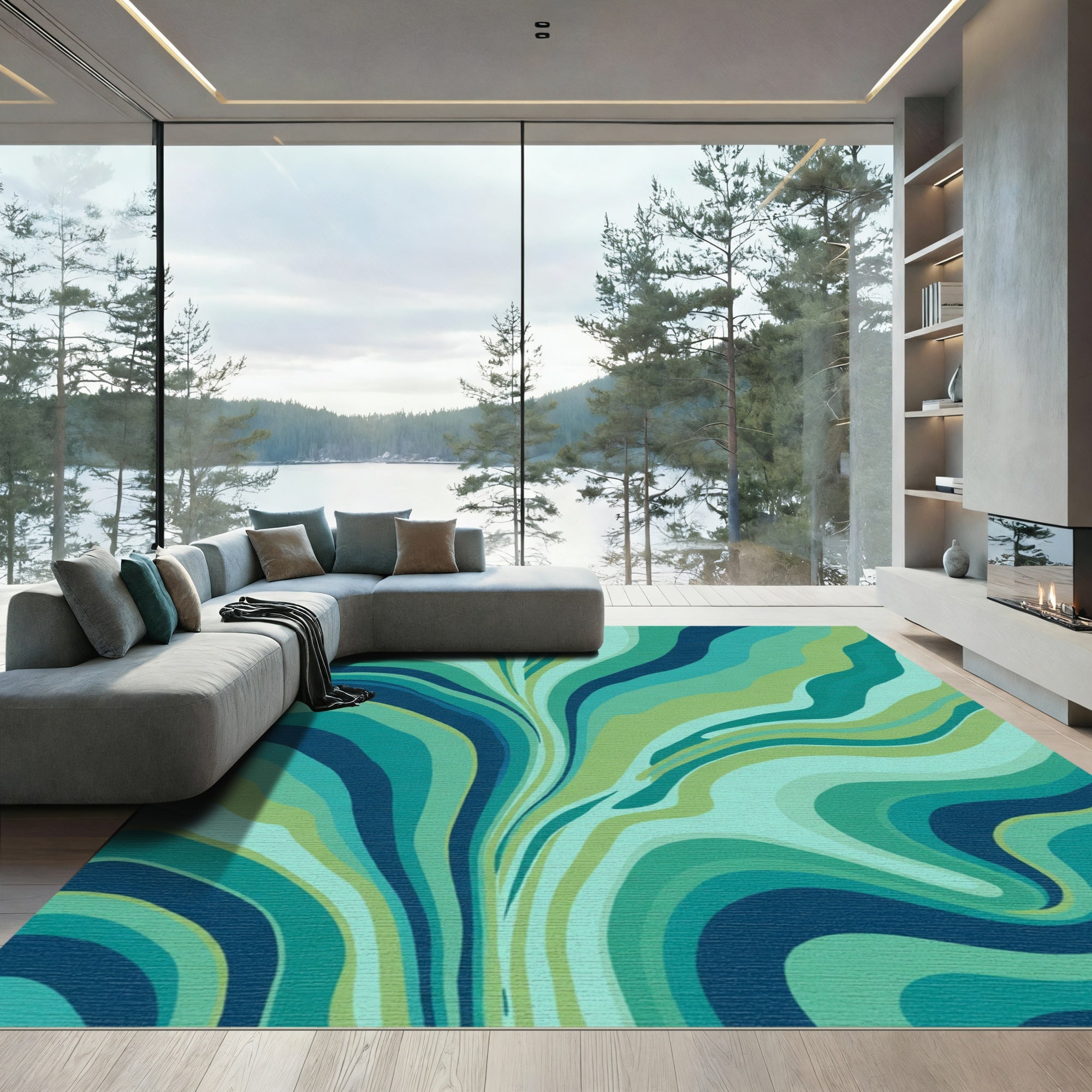 Oceanic Blue Green Swirl Rug