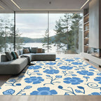 Blue Floral Vines Cream Background Rug