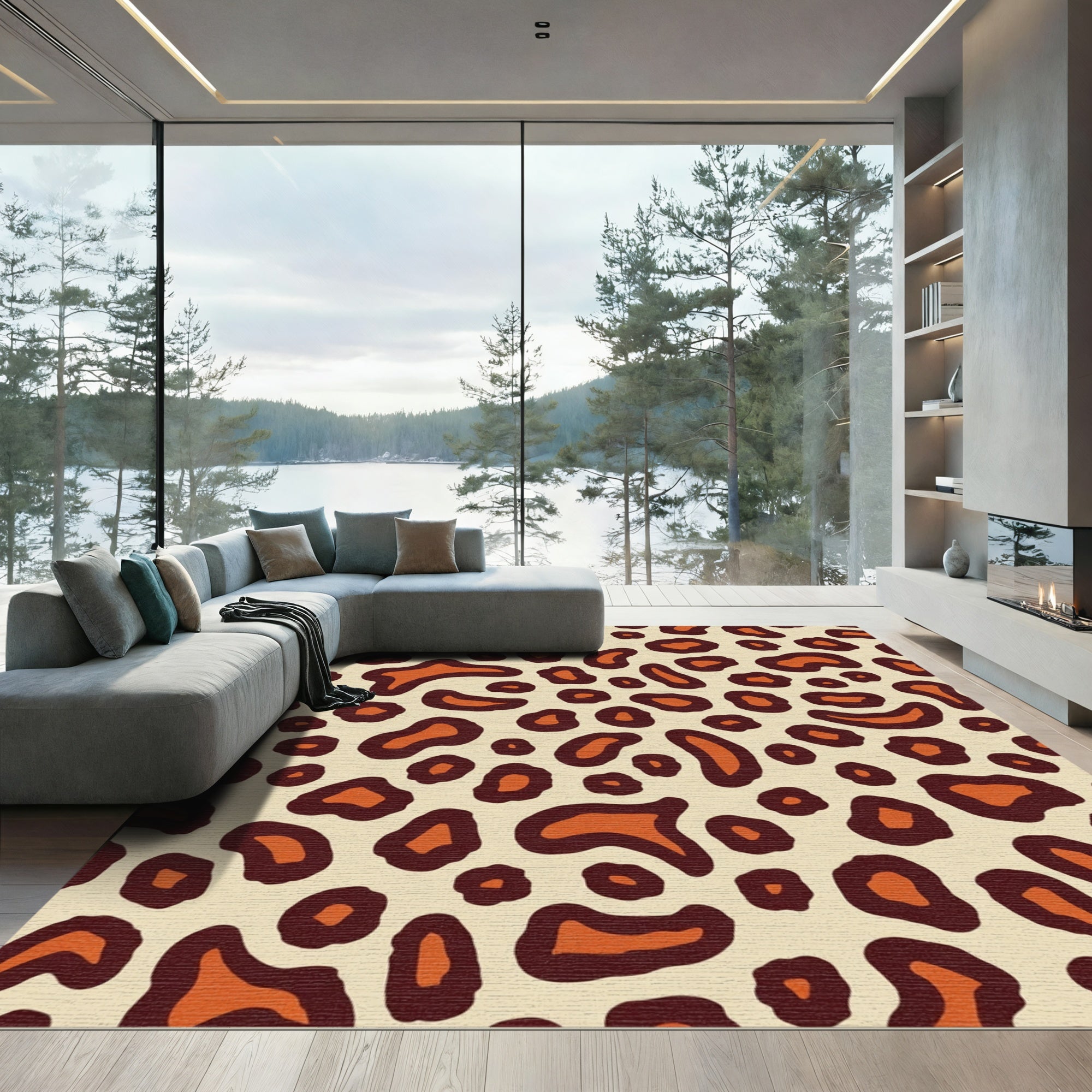 Brown Orange Leopard Animal Spots Rug