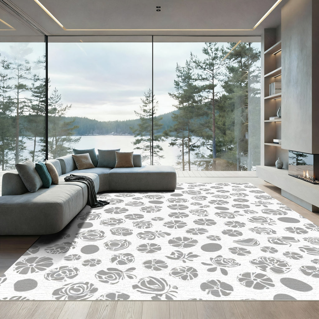 Gray Abstract Floral Ditsy Rug