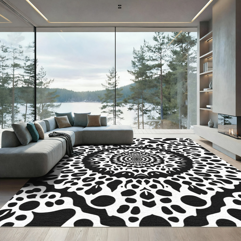 Black White Optical Illusion Mandala Rug