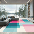 Pink Teal Geometric Blocks Rug