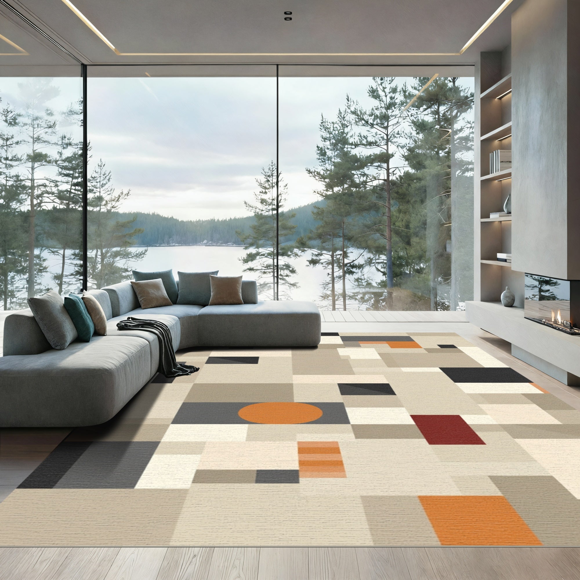Abstract Geometric Neutral Palette Blocks Rug