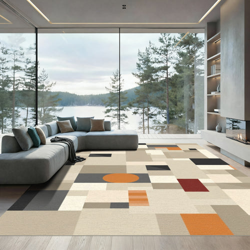 Abstract Geometric Neutral Palette Blocks Rug