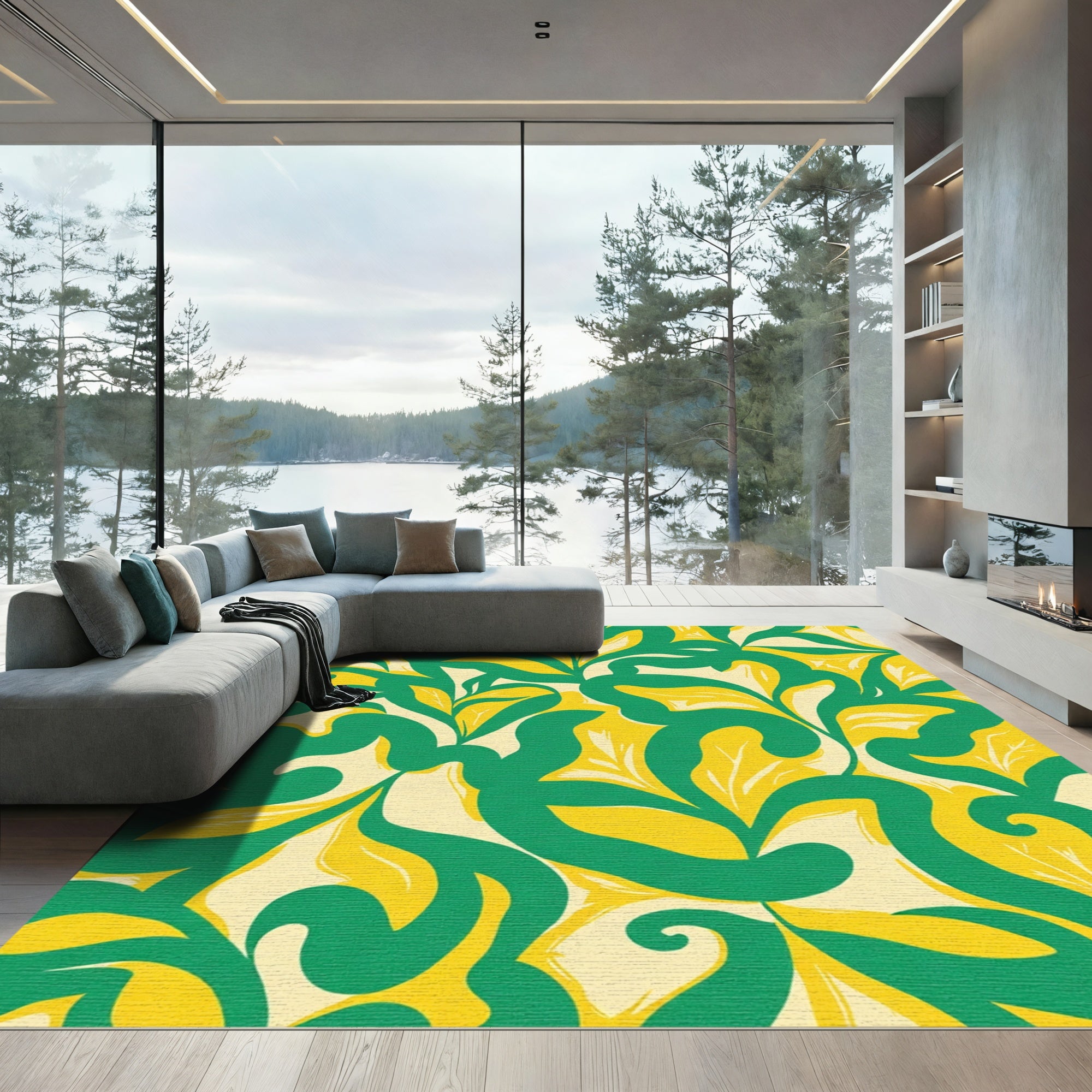 Bold Green Yellow Tropical Foliage Rug