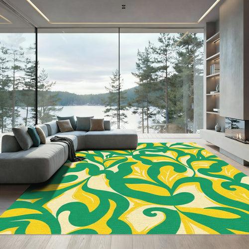 Bold Green Yellow Tropical Foliage Rug