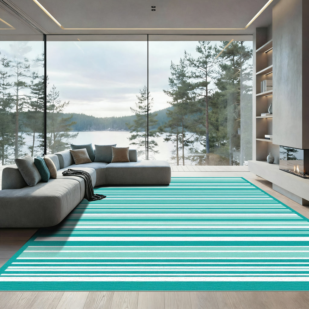Abstract Aqua Contemporary Stripe Rug