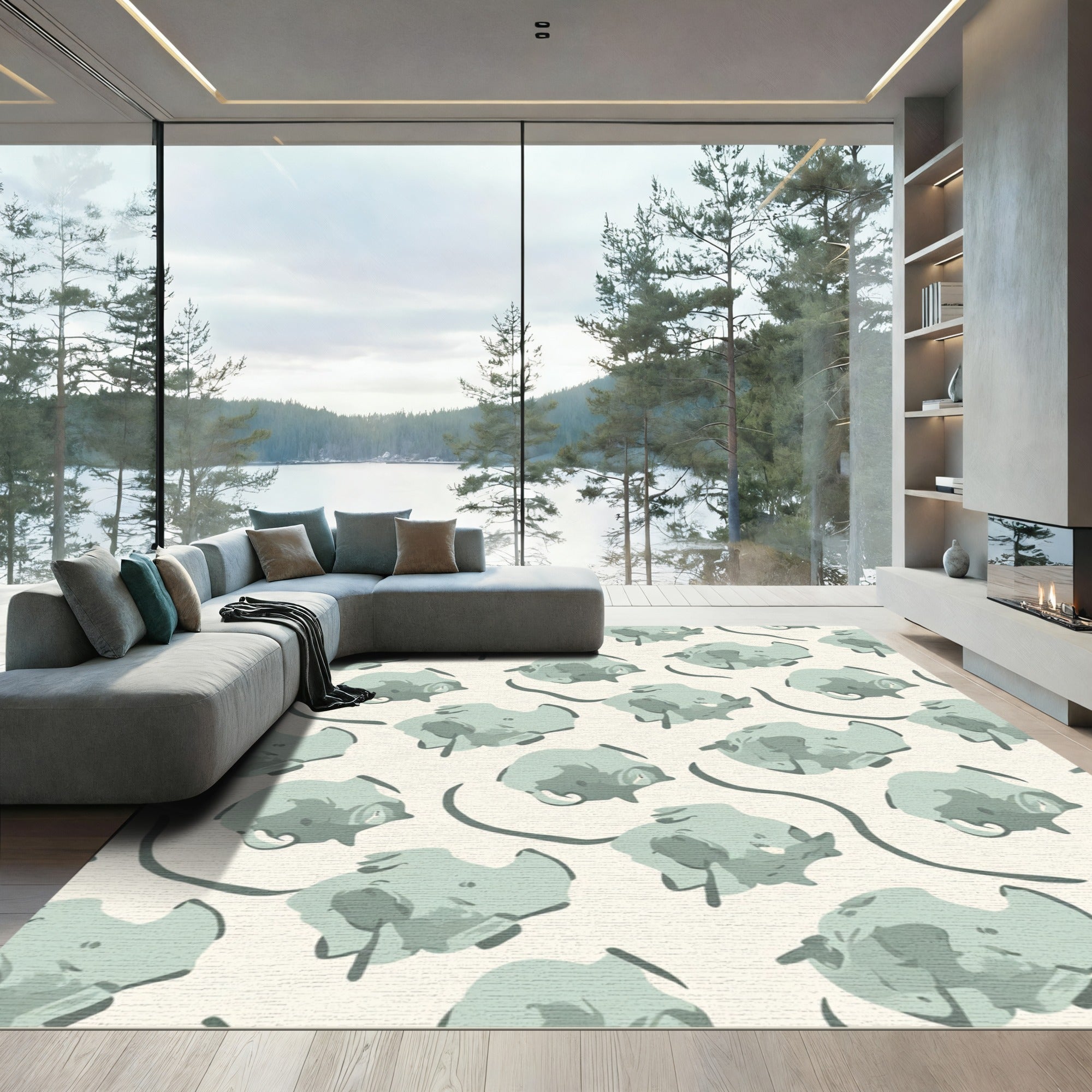 Sage Abstract Organic Splatter Flow Rug