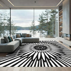 Black White Radial Blossom Rug